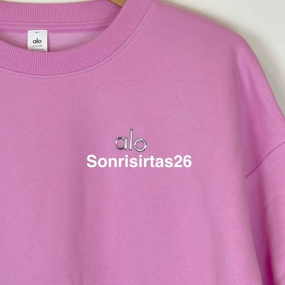 Alo Yoga Accolade Crew Neck Pullover Valentine’s Candy Heart Pink NWT Size S - Picture 7 of 16